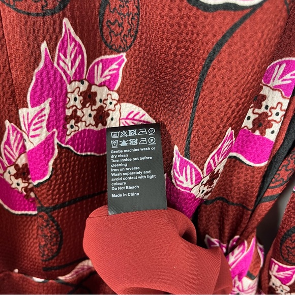 ME+EM Printed Textured Satin Maxi Dress Size 10 Burgundy Waterlily Print - Picture 9 of 12